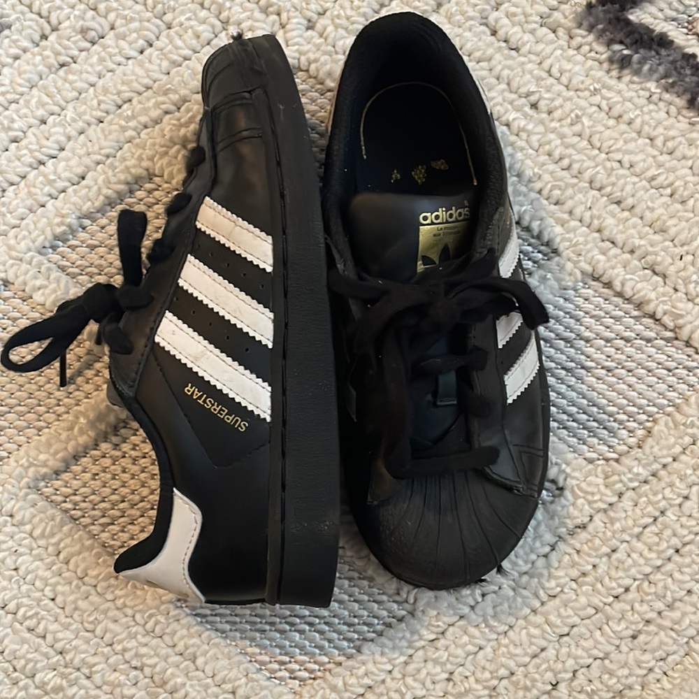Kids Adidas Superstar Black Sneakers size 13